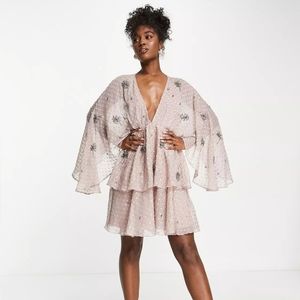 ASOS DESIGN Tiered textured mini dress with linear Bloom embelishment